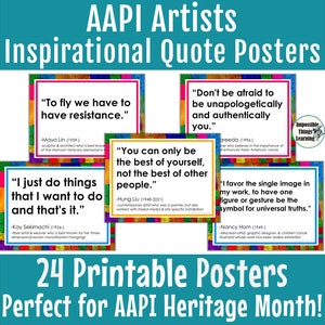 AAPI Heritage Month Posters for Art Classroom with Inspirational Quotes from Asian American & Pacific Islander Artists, Bulletin Board