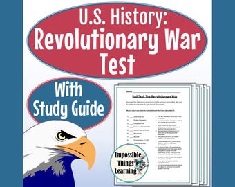 U.S. History Revolutionary War Test, Editable with Study Guide (Digital Download)