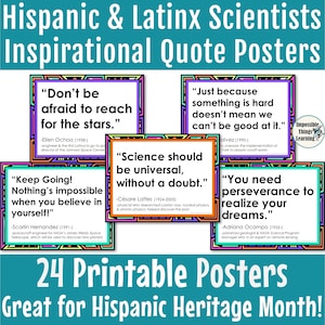 Hispanic Heritage Month Posters for Science Classroom with Inspirational Quotes from Famous Hispanic and Latinx Scientists & STEM Leaders