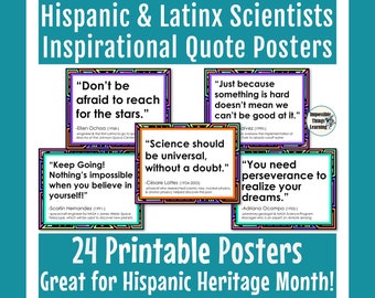 Hispanic Heritage Month Posters for Science Classroom with Inspirational Quotes from Famous Latino Scientists