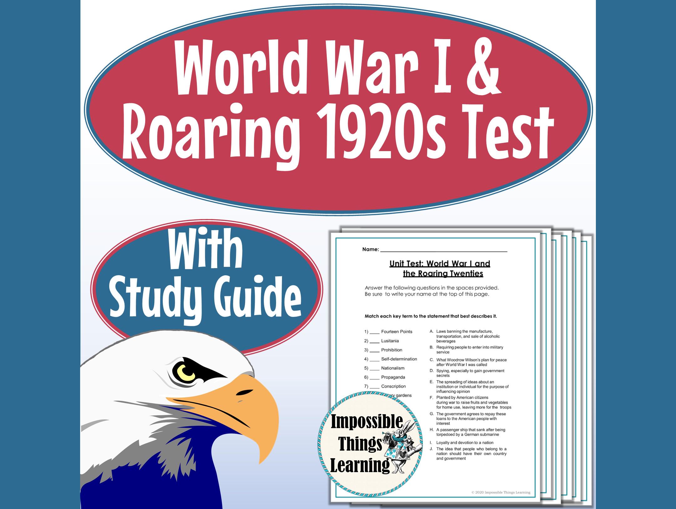 Amerikaanse geschiedenis WOI en Roaring Twenties-test met studiegids,  Eerste Wereldoorlog-test, Roaring 20s-test, bewerkbare test, sociale  studies middelbare school - Etsy België, image size:2160x1627