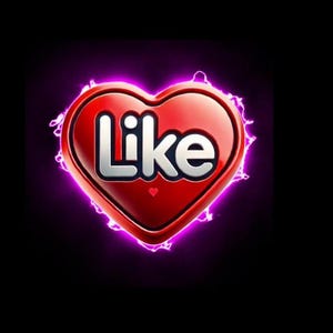 May include: A red heart with a white outline and the word "Like" in white letters inside. The heart is surrounded by a purple electric glow.