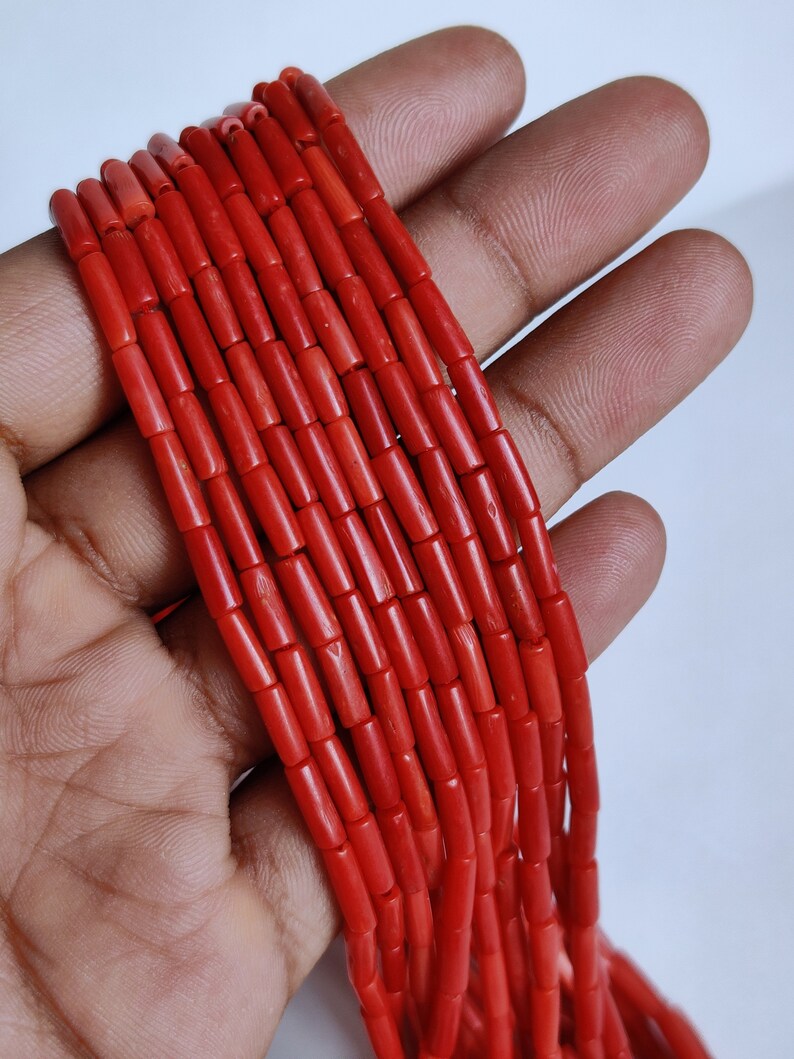 20 inc 100 Natural Red Coral Beads Tube Shape Beads Etsy
