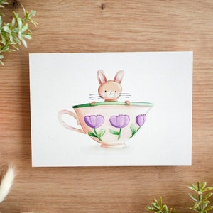Lapin dans une tasse de thé - A6 Print | Carte postale (papier recyclé)