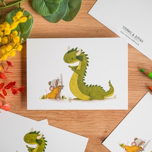 Ratón Dragón y Caballero - Impresión A6 ? tarjeta postal