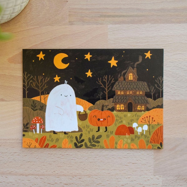 Postkarte - Spooky | 10x15cm | Geist | Niedlich | Kürbis | Illustration
