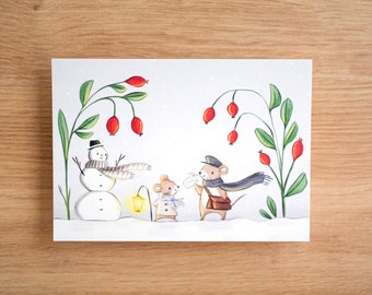 Postkarte - Winter Post | 10x15cm | niedliche Tiere | Illustration | recycling Karton