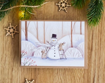 Postkarte - Schneehasen | 10x15cm | niedlich Hase | Illustration | recycling Karton