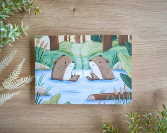 Carte postale - Couple de loutres | 10x15cm | animaux mignons | Illustration | carton recyclé