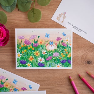 Gatto tra i fiori - stampa A6 - cartolina