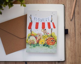 Postal - floristería (incl. sobre) | 10x15cm | raton lindo | Ilustración | Ilustración de la naturaleza
