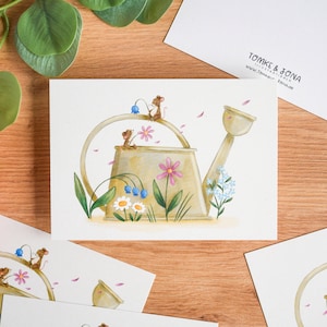 Ratones con regadera - A6 Imprimir | Postal (papel reciclado)