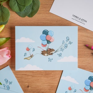 souris volante avec des ballons - A6 Print | Carte postale + enveloppe C6