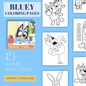 Bluey Inspirierte Malvorlagen | Kinder Malbuch | Aktivitäten für Kinder und Kleinkinder | Digitaler Download