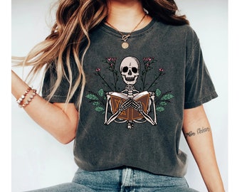 Skeleton Book Shirt, skeleton reading shirt, book club shirt, halloween book shirt, banned books shirt, book lover shirt, book shirt women