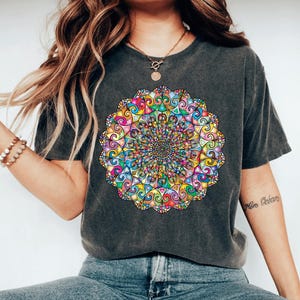 Mandala Shirt, Floral Mandala T-Shirt, Spring Floral Shirt, Gifts for Her, Flower Shirt Florist Gift, Gift for Bestie Yoga Shirt Plant Lover