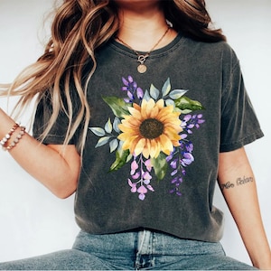 sunflower shirt, womens tshirts, women's t-shirts, sunflower tshirt, shirts for women, graphic tees for women, tshirt women, botanical shirt