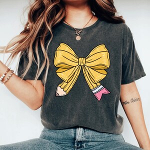 Coquette Teacher Shirt, Coquette Pencil Bow T-Shirt, Trendy Back to School Tee Appreciation Gift Elementary Teacher Gift First Day Of School