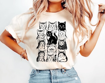 Cats 90s Vintage Tattoo Style Tshirt, Retro Cat Shirt, Kitten Shirt, Cat Lovers Gift, Cute Cat Shirts, Cute Cat Shirt for Women, Cat Gifts