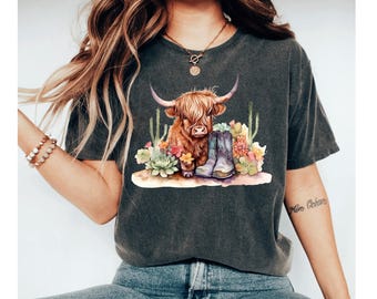 Highland Cow Shirt, Western Shirt, Country Shirt, Cow T-shirt, Farm Shirt, Country Music, Cowgirl Shirt, Southern Shirt Rodeo Shirt Boho Tee