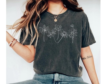 Daisy shirt Daisy women&#39;s shirt Wildflower shirt boho shirt floral tshirt bohemian shirts gardening top wildflowers tee OK