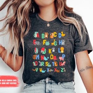 Alphabet Shirt, ABC Shirt, Animals Alphabet T-Shirt, Kingergarten Teacher Shirt, Alphabet Shirt for Teachers, Tescher Shirt, Back to School