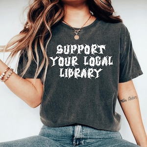Death Metal Print Shirt, Library Shirt, Librarian Gift, Book Shirt, Gothic Tee, Custom Metal Shirt, Dark Rock Book Shirt, Reading Shirt