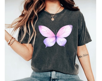 Purple Butterfly T-Shirt, Aesthetic Butterfly Shirt, Cute Nature Tee, Butterfly Lover Gift, Soft Cottagecore Shirt for Women