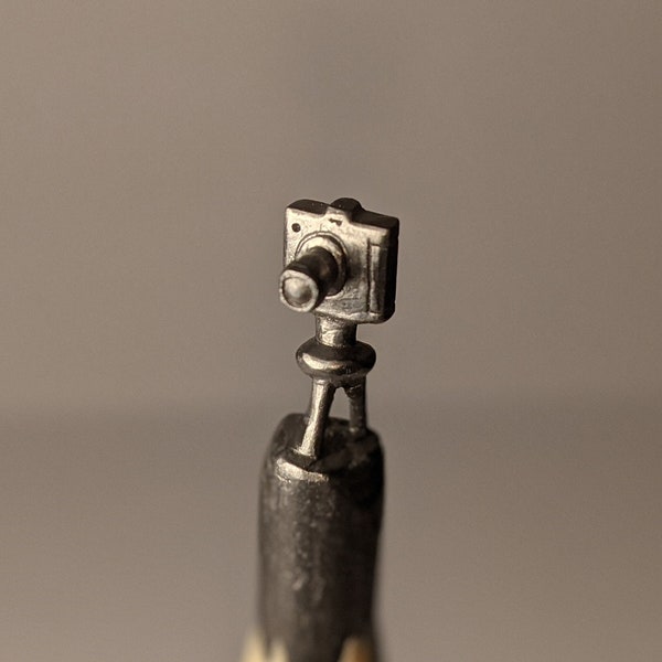 Film Camera - Pencil Carving / Vintage Camera / Polaroid Camera / Pencil Sculpture/ Shungite / Cadre Photo / with Camera Holder