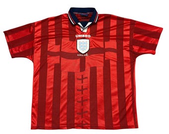 Umbro England Vintage Football Shirt 1997-99 Away Soccer Jersey Red Men 2XL Size 90s Era