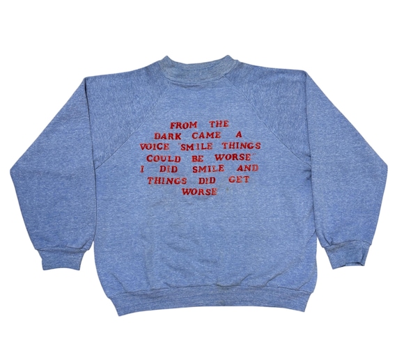 Vintage 80s Sweatshirt Vintage Crewneck Large Blue Made In Usa Sportswear Humor Funny Sweater Vintage Clothes Quote Humorous Gift Casual