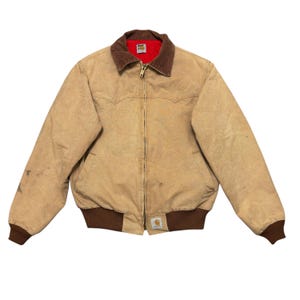Vintage Carhartt Santa Fe Jacket Large Brown Duck Canvas Red Blanket Lined USA Workwear Vintage Work Jacket Detroit Jacket 90s Jacket