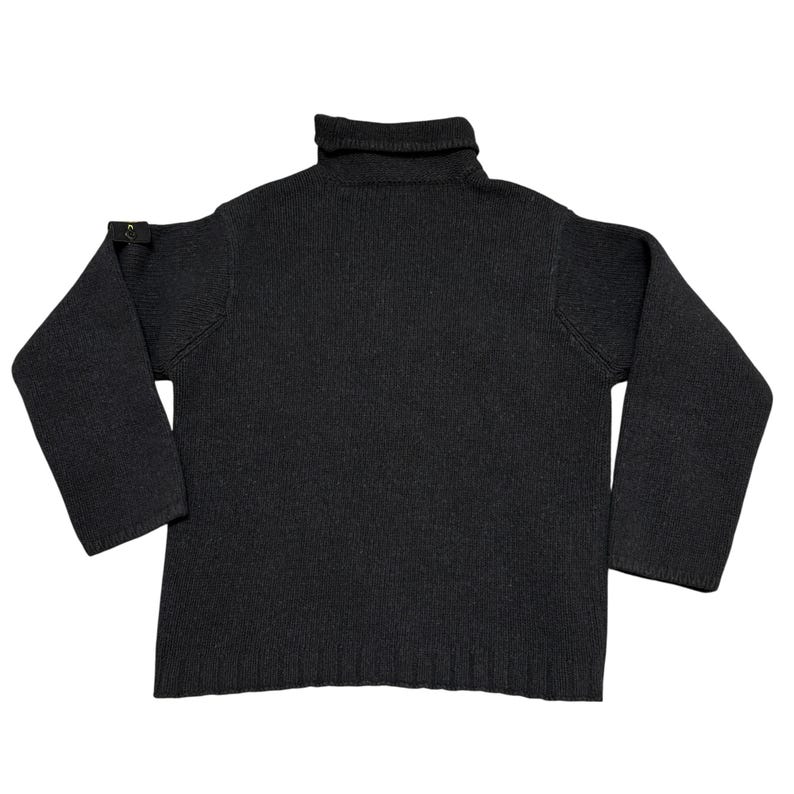 Vintage Stone Island-trui zwarte hoge hals zwaar gebreide wollen herentrui gebreide kleding gemaakt in Italië designerkleding afbeelding 13