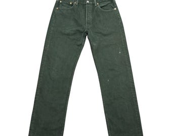 Vintage Levi's 501 Jeans Green Button Fly 33x30 90s Made In Usa Denim Pants