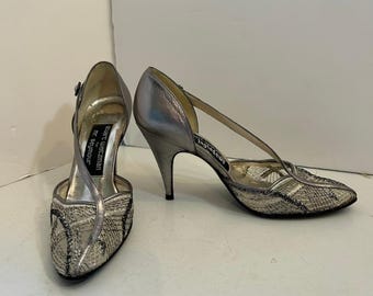Stuart Weitzman Herr Seymour Vintage Zinn Metallic Spitze Mesh Heels Pumps 5.5
