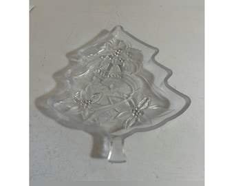 Vintage Soga Japan Happy Holidays Christmas tree glass plate serving dish