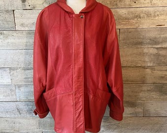 Vintage 80's À Pro-Peaux Women's Red Textured Leather Jacket In Size Small