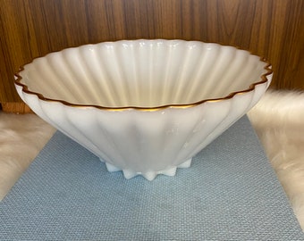 Cuenco de mediados de siglo de vaso de leche vintage-mcm borde dorado-atómico grande para servir-decoración-Anchor Hocking