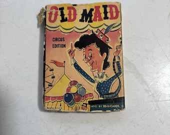 Vintage 1950's Old Maid Circus Edition Playing Card Game By Ed-U-Cards