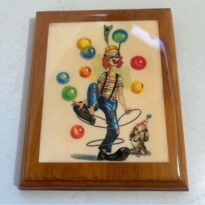 Vintage happy clown circus flowers balloons dog lacquered wood wall art hangings image 3