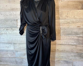 Vintage Joseph Ribkoff women's black wrap style dress in size 11