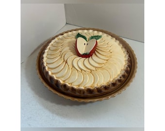 Ceramic apple pie covered pie plate baker keeper dish made in Portugal