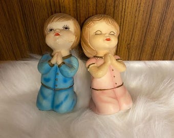 Vintage Adoring twins ceramic praying ornaments to hang or  to stand