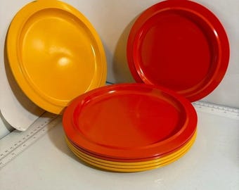 Vintage Rosti Mepal 1970's set of melamine 7 dinner plates in yellow and orange