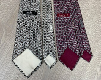 Lot of Two Hermes Silk Ties 900 HA 652 TA Grey Red Rare Vintage