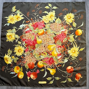 Salvatore Ferragamo Silk Scarf Fall Autumn Floral Flowers Vintage