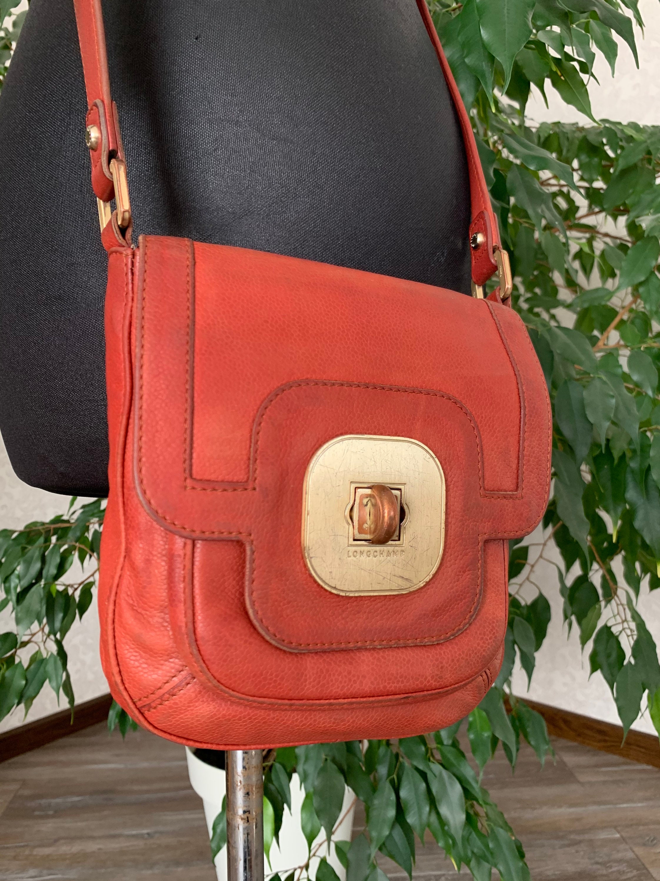 Longchamp Red & Brown Leather Shoulder Bag