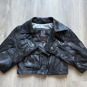 Belstaff Gold Label leren damesjas zwart grijs vintage AUTH knoopmaat 40