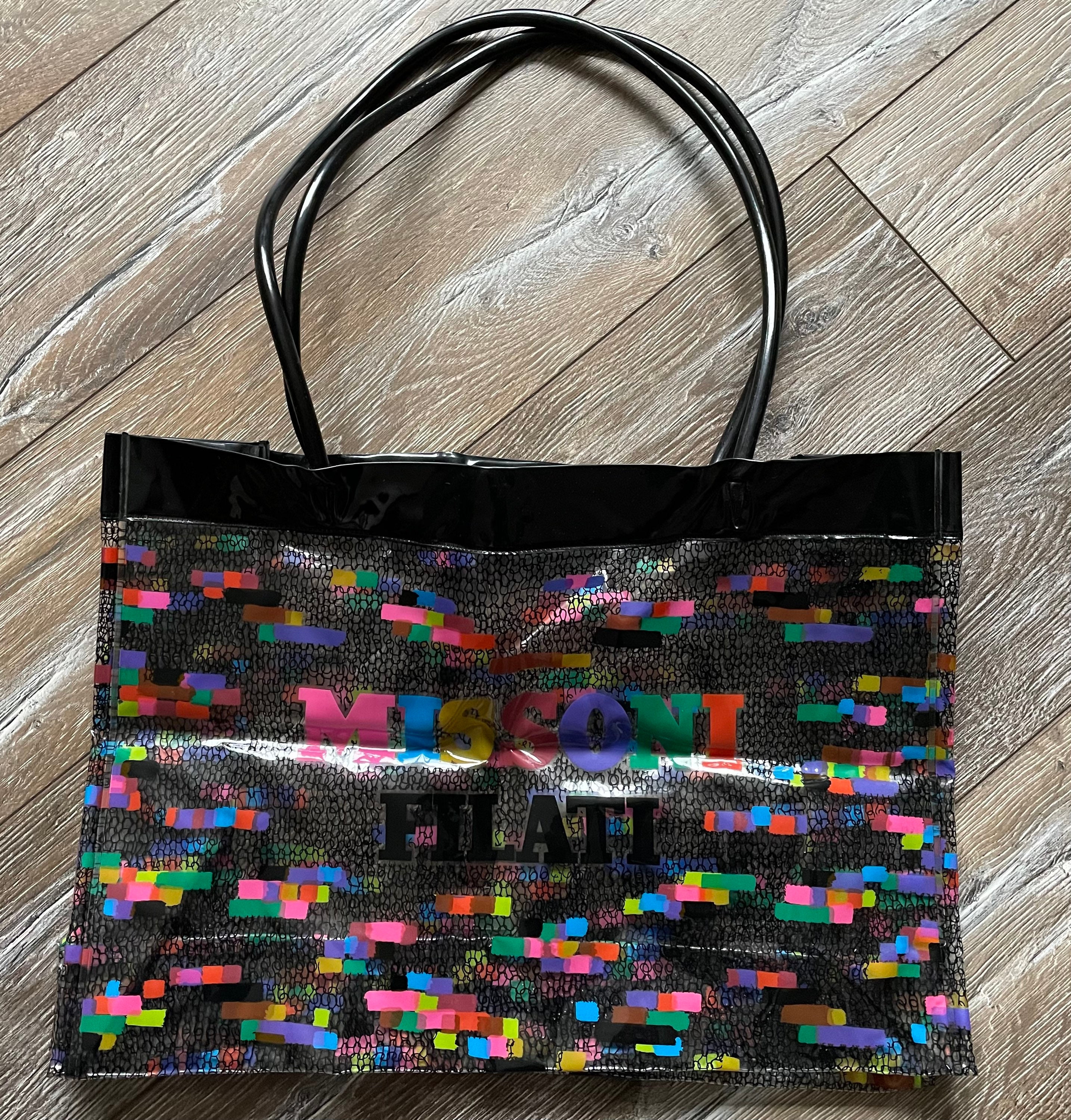 Rara borsa tote vintage MISSONI FILATI in vinile trasparente
