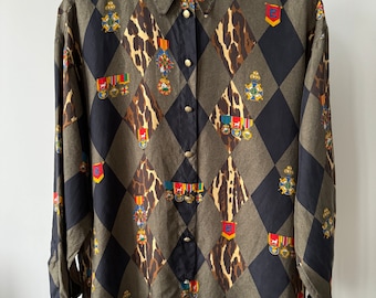 ESCADA MARGARETHA LEY Womens Silk Shirt Brown Black Top Auth Size 38